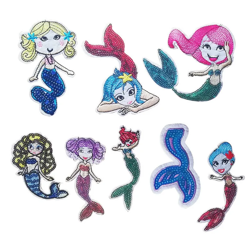 

New Hot Sale Cartoon Patches Mermaid Series Movie Stars Patch Iron On Patches For Clothing Child clothes Diy Ironing Stickers