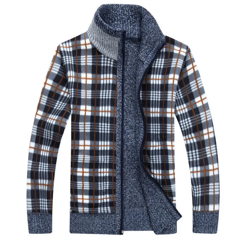 New 2XL 3XL Mens Fleece Sweate Autumn Winter Warm Cashmere Dress Slim Fat Wool Zipper Casual Sweater Men Knitted Coat AF1383