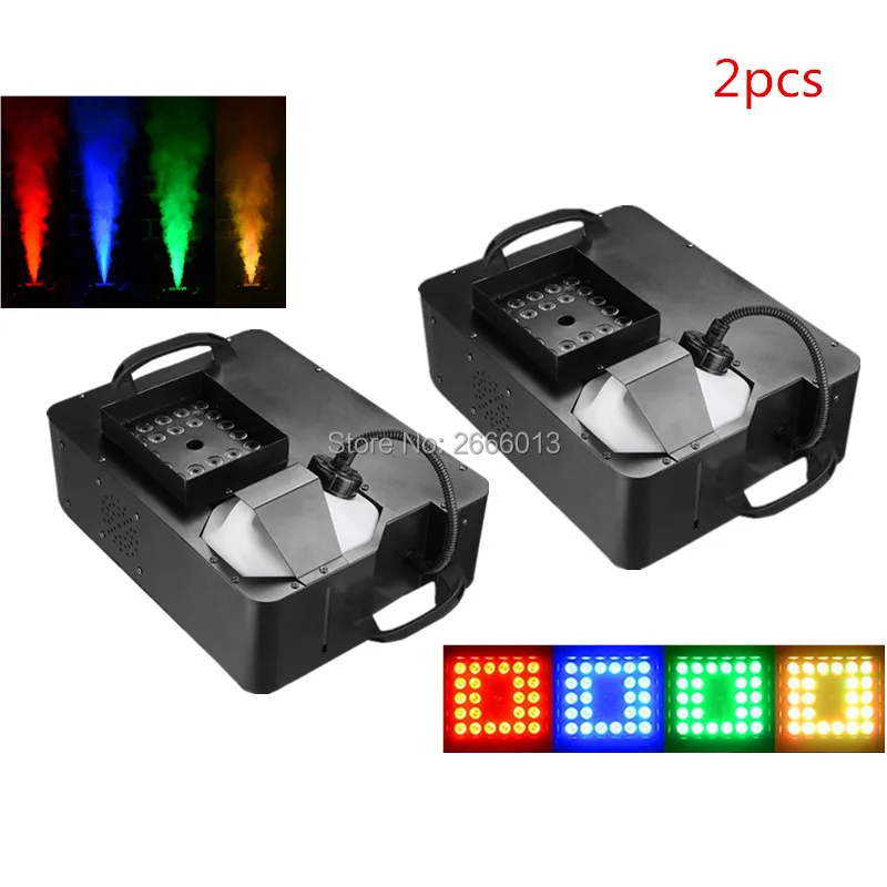 

2pcs/lot 1500W Fogger Machine Mist Haze Machine DMX Remote Control Vertical Fog Machine Smoke Machine With RGB 24X9W LED Lights