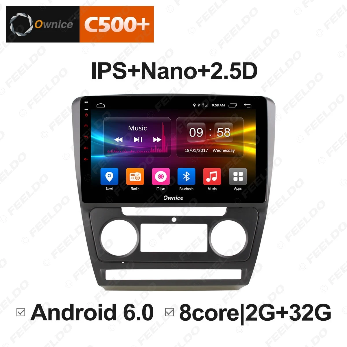 Excellent FEELDO 10.1" 2.5D Nano IPS Screen Android 6.0 Octa Core/DDR3 2G/32G/4G LTE Car Media Player For Octavia 2007-2014 (Octavia A5) 2