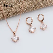 Irina, трендовые, элегантные, 585, золотистого цвета, ювелирные наборы, кубический цирконий, крошечные квадратные, для невесты, ожерелье, серьги, кубическая Подвеска для женщин