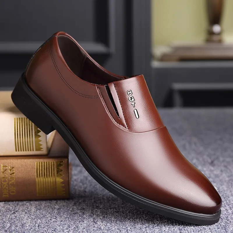 QZHSMY Increase Men Dress Italian Shoes Black Slip-on Man Shoes Leather Genuine Spring Autumn