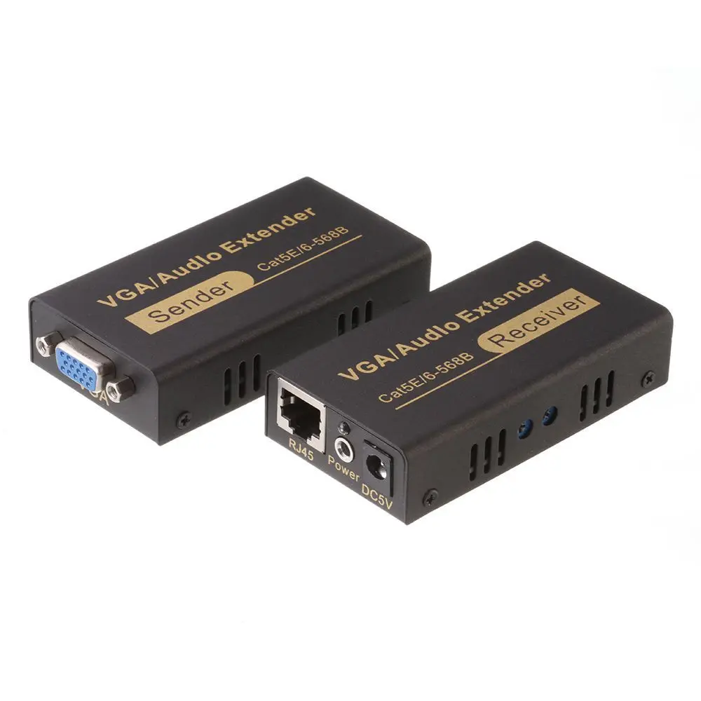 100 м 1080P Аудио Видео удлинитель VGA по одному RJ45 CAT5e/6 приемник отправителя Новый| |