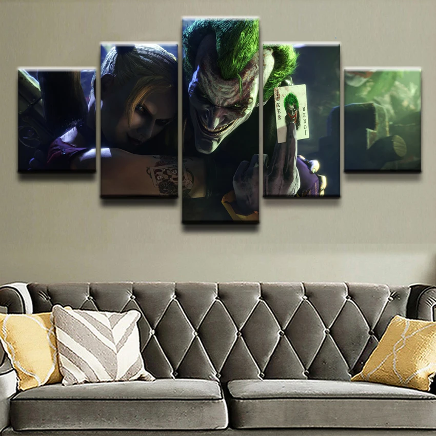 

One Set 5 Panels Comics Harley Quinn Joker Wall Art Painting Pictures Canvas Print Poster Home Decor Living Room Modern Artwork