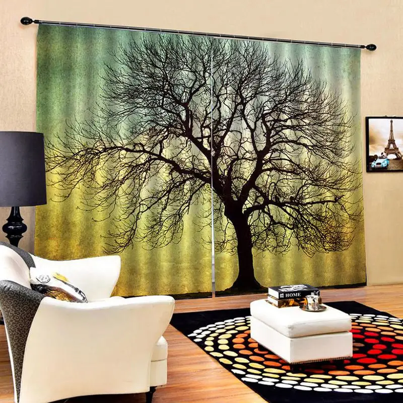 

3D Digital Print Thickened Curtains Elegant Tree Bedroom Balcony Curtain For Living Room Window