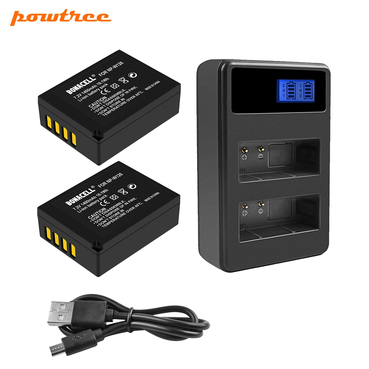 

Powtree 2x 1500mAh NP-W126 NP W126 NPW126 Batteries+LCD Dual Charger for Fujifilm Fuji X-Pro1 XPro1 X-T1 XT1 HS30EXR HS33EXR X