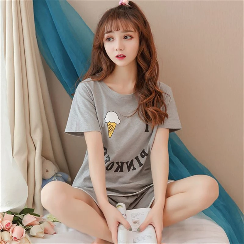 

2019 New Pajamas For Women Summer Comfortable Cute Pajama Set Girl Print Pyjama Short Sleeve Nightshirt Suit Female Sleepwear