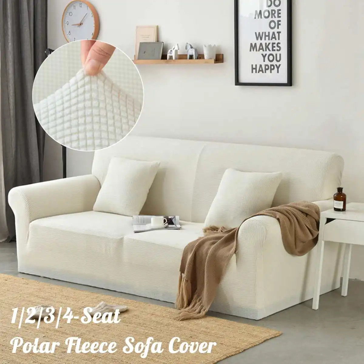 Polar Fleece Slipcover Sofa Solid Color Couch Cover