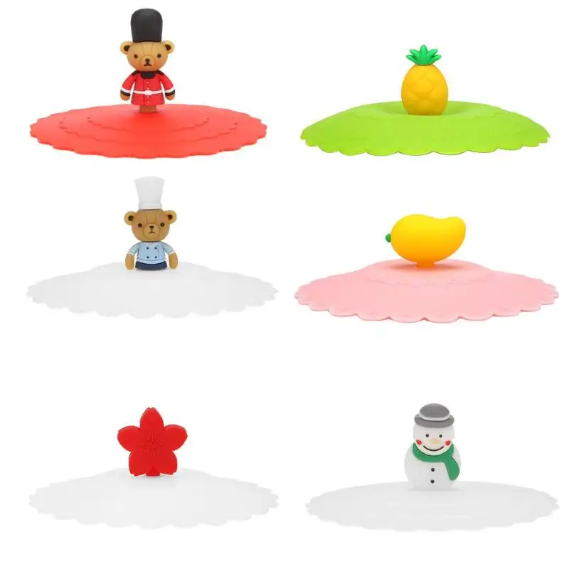 

1 PC Silicone Cup Lid Multi-functional Reusable Dust-proof Bowl Cover Leak-proof Cup Lids Cute Fruits animal Decor Mugs Cap