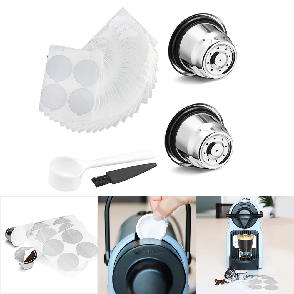 2 Cup+100 Seals Coffee Capsulas Filter Stainless Steel Refillable Reusable Nespresso Machines Maker Stocked Coffee Filter 2 Cup+100 Seals Coffee Capsulas Filter Stainless Steel Refillable Reusable Nespresso Machines Maker Stocked Coffee Filter