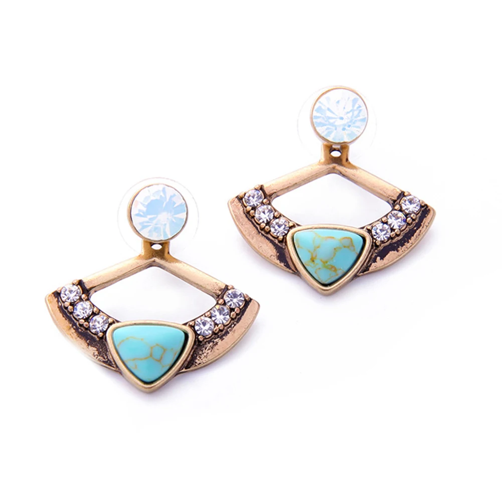 

New 2017 hot sell Fashion Women Chic Rhinestone Fan Shape Front Back Ear Jacket Stud Earrings Jewelry for Gifts