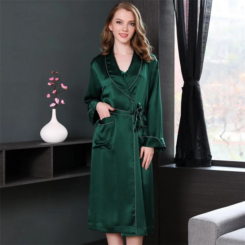 

IANLAN Womens Spring Summer Bathrobe 19m/m Heavy Weight Real 100% Silk Nightgown Ladies Silk long Pajamas Single Robe IL00455