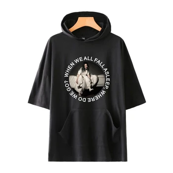 

Billie Eilish Print Harajuku Hoodies Women Summer Clothes 2019 New Hot Sale Caps Short Sleeve Hoodies Casual K-pops Fashion