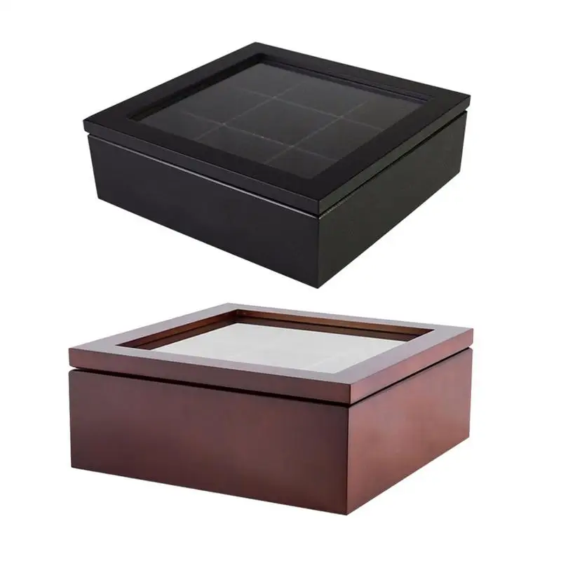 

Simple Wooden Tea Box 9-Compartment Coffee Storage Box High Hardness Decorations Jewelry Small Items Organizer Home Furnishings