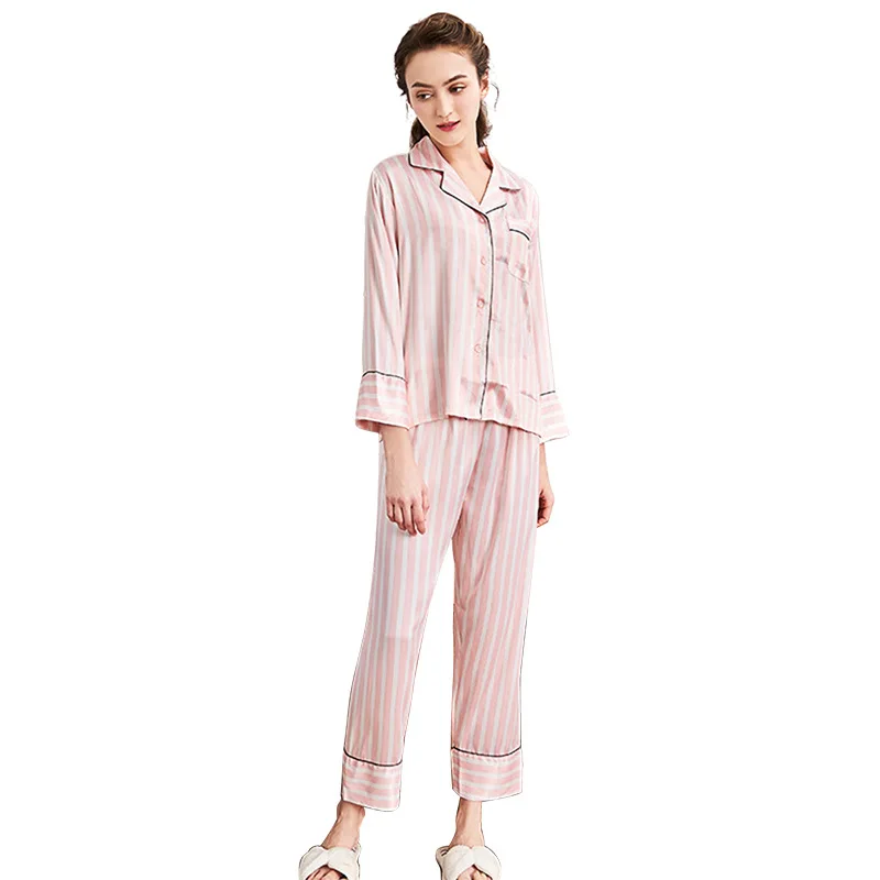 

Pink Color Pajamas Sets For Women Spring And Summer Cool Fashion Long Sleeve Tops With Trousers Suit Women's Pijama