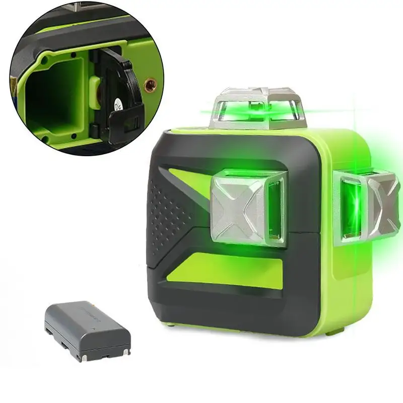

12 Lines 3D Cross Line Laser Level Self-Leveling 360 Vertical & Horizontal Green Beam USB Charge Use Dry & Li-ion Battery