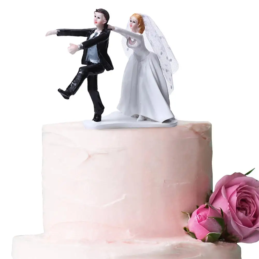 

Adeeing Funny Bride with Veil Dragging Runaway Groom Wedding Cake Topper for Cake Desktop Decoration
