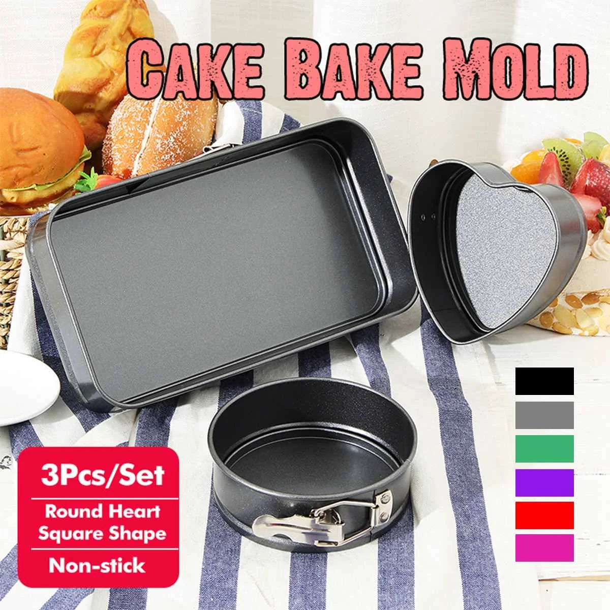 

3 PCS/Set Non-stick Removable bottom Cake Bake Mold Heart Round Square Cake Mold Baking Dish Kitchen DIY Tools