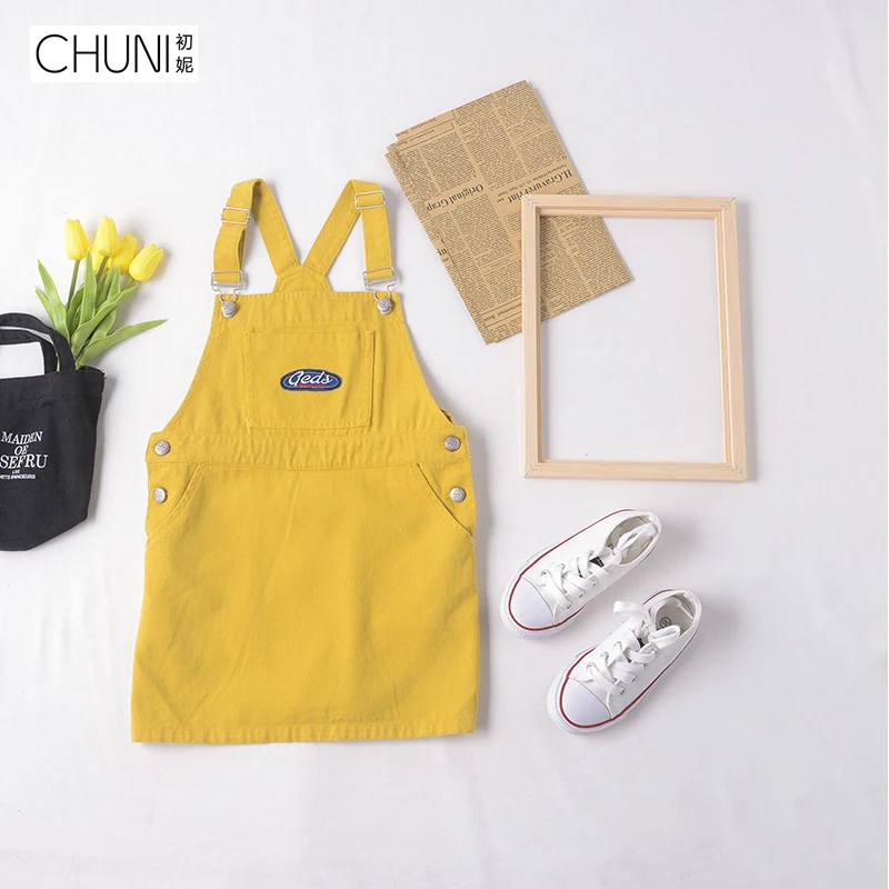 

CHUNI Girls Dress loose suspender dress fashion teen Dresses casual knee-length spring summer 2019 solid Kids Children Clothes