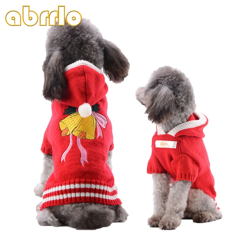 

Abrrlo Christmas Red Bell Dog Sweater For Small Dogs Xmas Winter Warm Pets Knitted Hooded Hoodie Vest Shih Tzu Yorkies