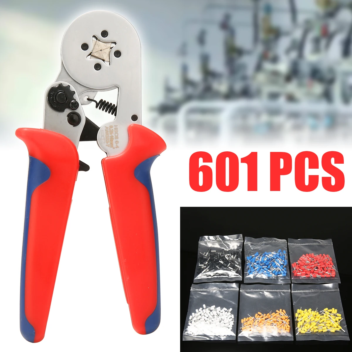 

1pcs Self-Adjustable Crimping Pliers + 0.5 - 4mm² 601pcs Wire Crimper Terminals End Ferrules Insulated Set