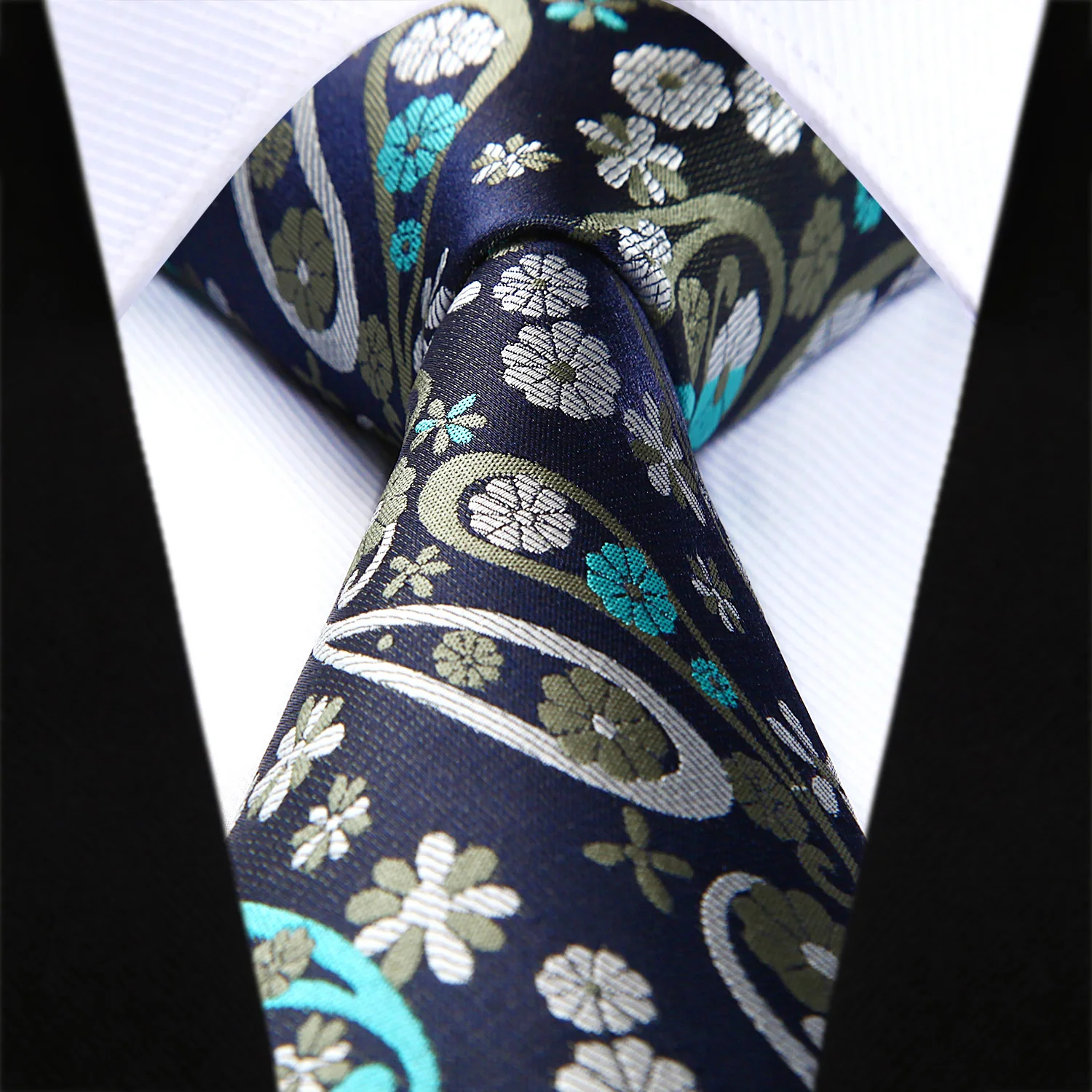  Party Wedding Classic Fashion Pocket Square Tie New Paisley Mens Tie Navy Blue Woven Silk Necktie H