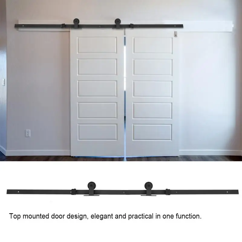 

6.6ft Top Mounted Barn Sliding Wood Door Hardware Set Easy Install Wooden Doors Track Kit Antique track door system Black