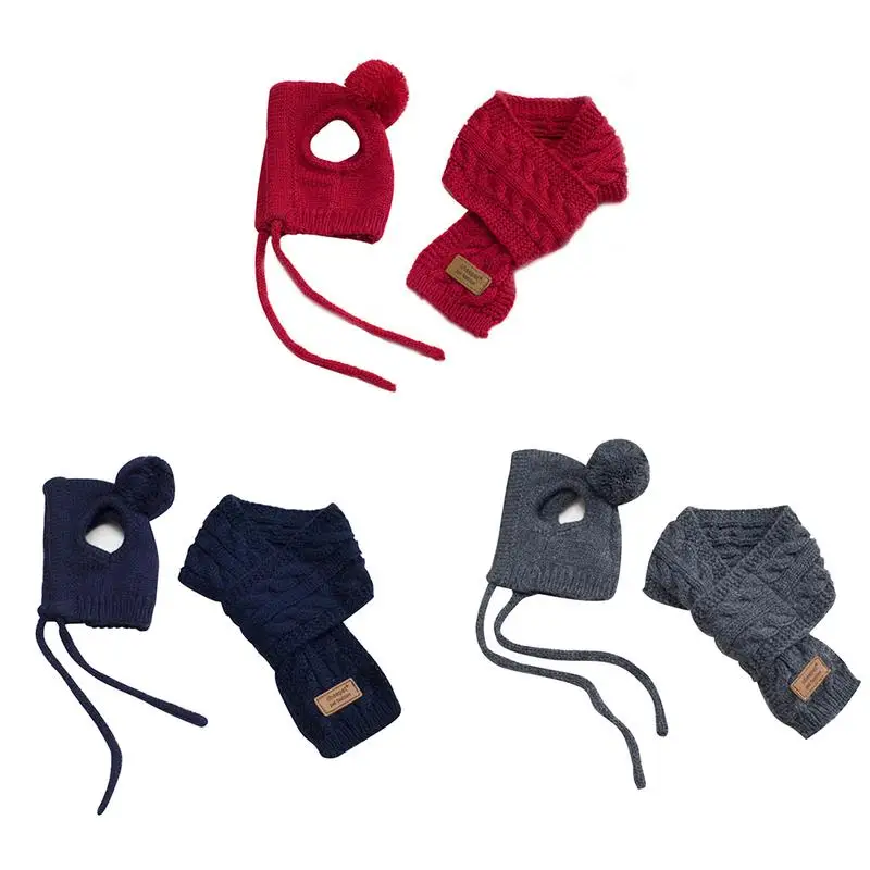 

Wholesale Pet dog cats headdresse scarf wool cap with scarf Teddy headwear hats dog cat Chihuahua cosplay dressing up props