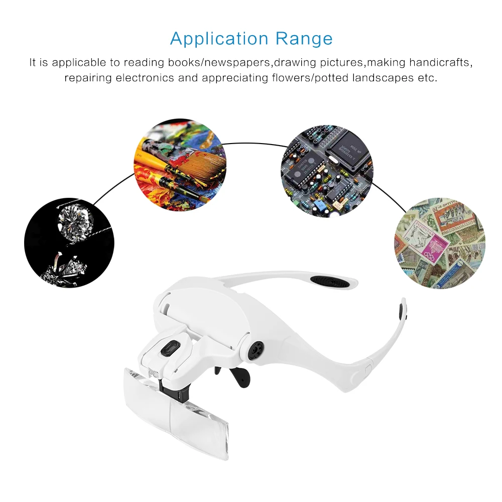 

2-LED Visor Magnifier Glasses Magnifying Glass Repair Headband Eye Loupe Lens Interchangeable Head Light Medical Eye Magnifying