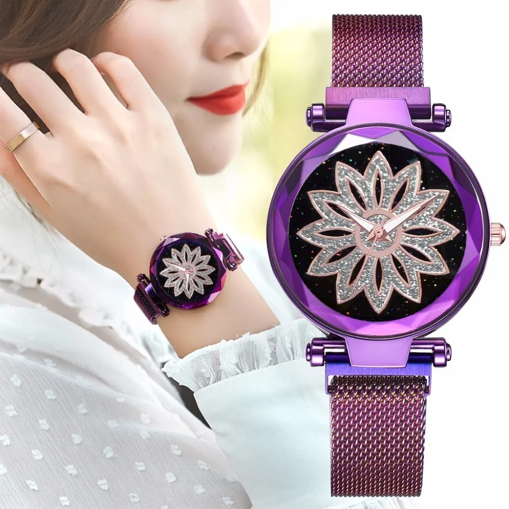 

Luxury Creative Watches Women Mesh Magnet Buckle Ladies Dress Quartz Wrist Watches Fashion Bayan Kol Saati Clock 2019 New Hot