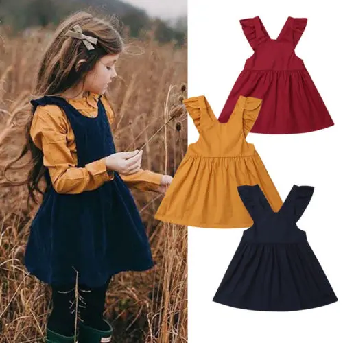 

Kids Baby Girls Solid Dress Ruffle Flying Sleeve Backless O-Neck Party Pageant Dress Girls Xmas Tutu Cotton Dress 6M-5Y