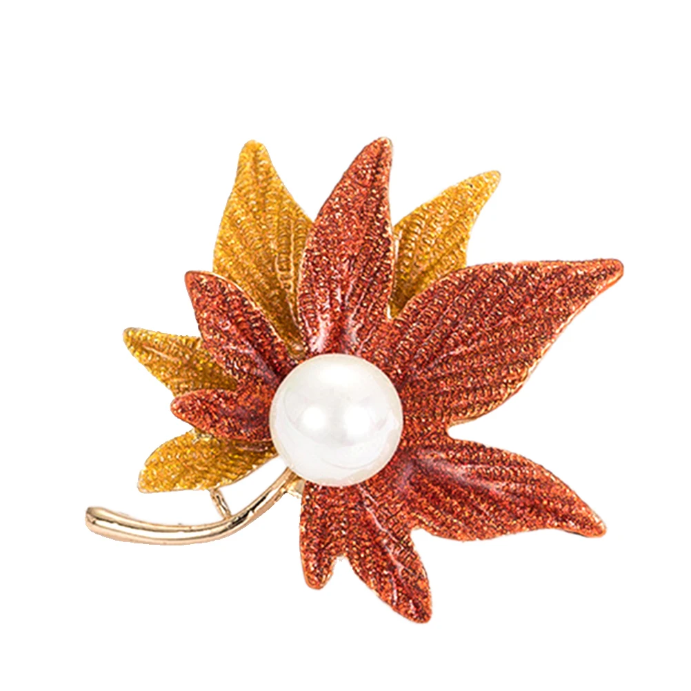 

Maple Leaf Pearl Breast Pin Fashion Alloy Material Elegant Women Floral Pearl Brooches (Pattern 3)