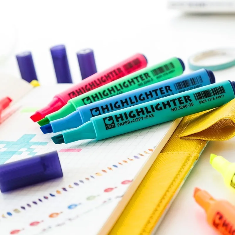 STA текстовыделители маркеры разных цветов флуоресцентный маркер текстовыделитель ручки набор из 8 цветов блокнот Марка Живопись дизайн