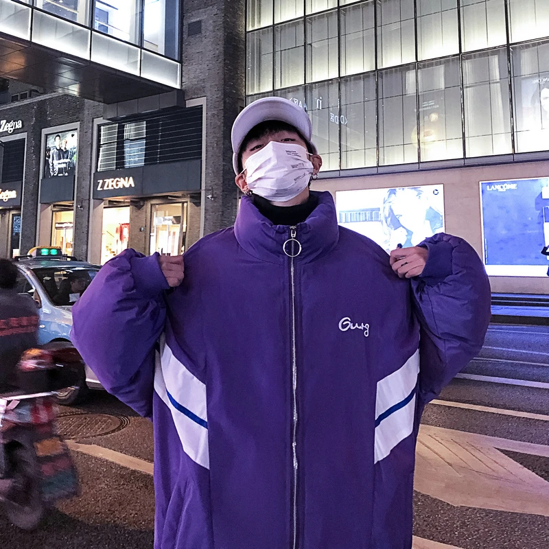 Mâle gray Brodé Tendance violet Couleur Vêtements Stand D'hiver Hit rembourré Commune Lâche Black Liste Coton Fendue Nouvelle La Et Manteau Plomb Motif vxgB1qUgw