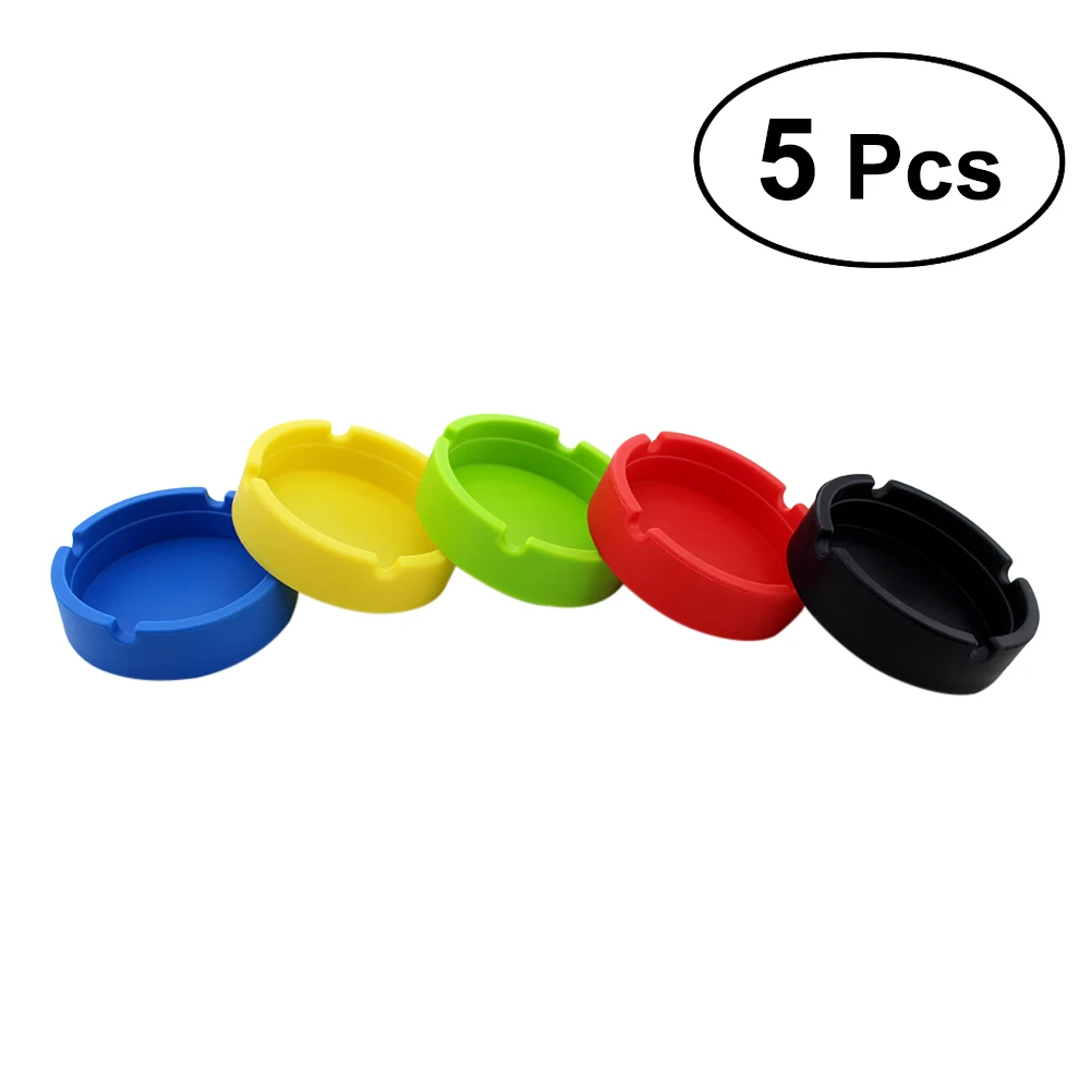 

5PCS Silicone Ashtray Unbreakable Soft Rubber Heat Resistant Round Shape(Black Red Green Yellow Blue)