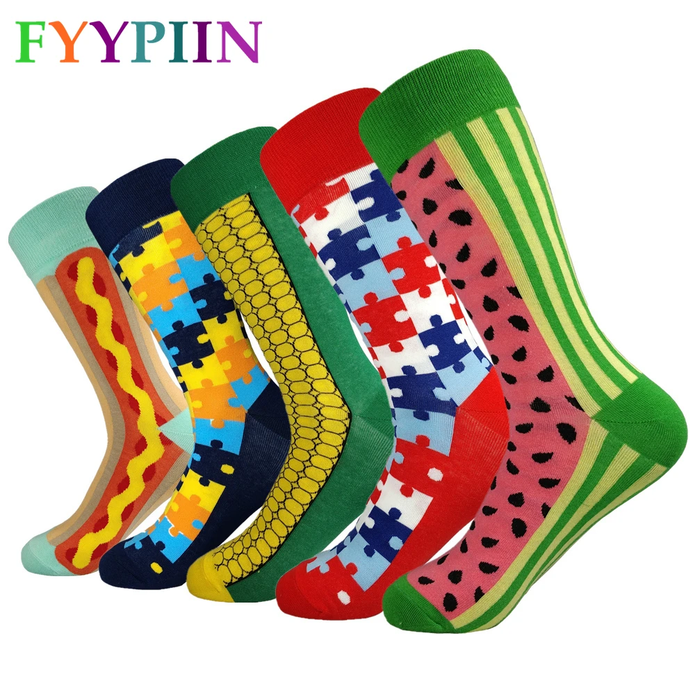 

2019 Men Socks Sokken Socks Men's Casual High-quality Latest Lengthened Fashion Color Cotton Clothes Interesting (5 Piar/lor)