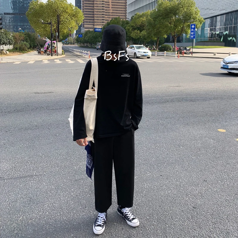 Men's Casual Pants 19 Spring New Hong Kong Style Wide Leg Casual Pants Loose Nine Pants Men And Women Wild Youth Men's Clothing
