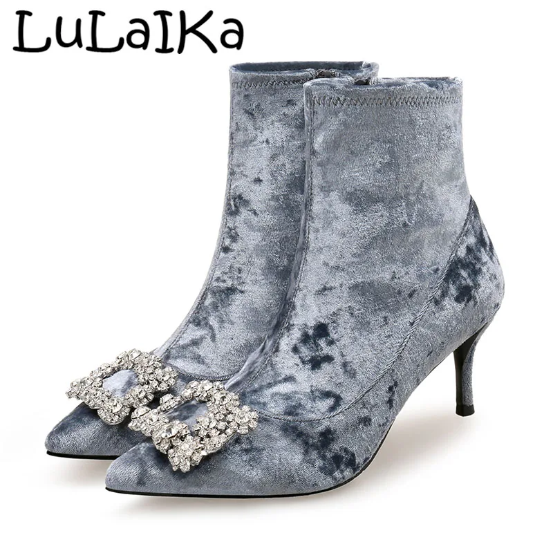 

2018 New Multi-color optional Winter Suede Solid Color Lady Shoes Sexy Pointed Toe Rhinestone Woman Party Wedding High Heel Boot