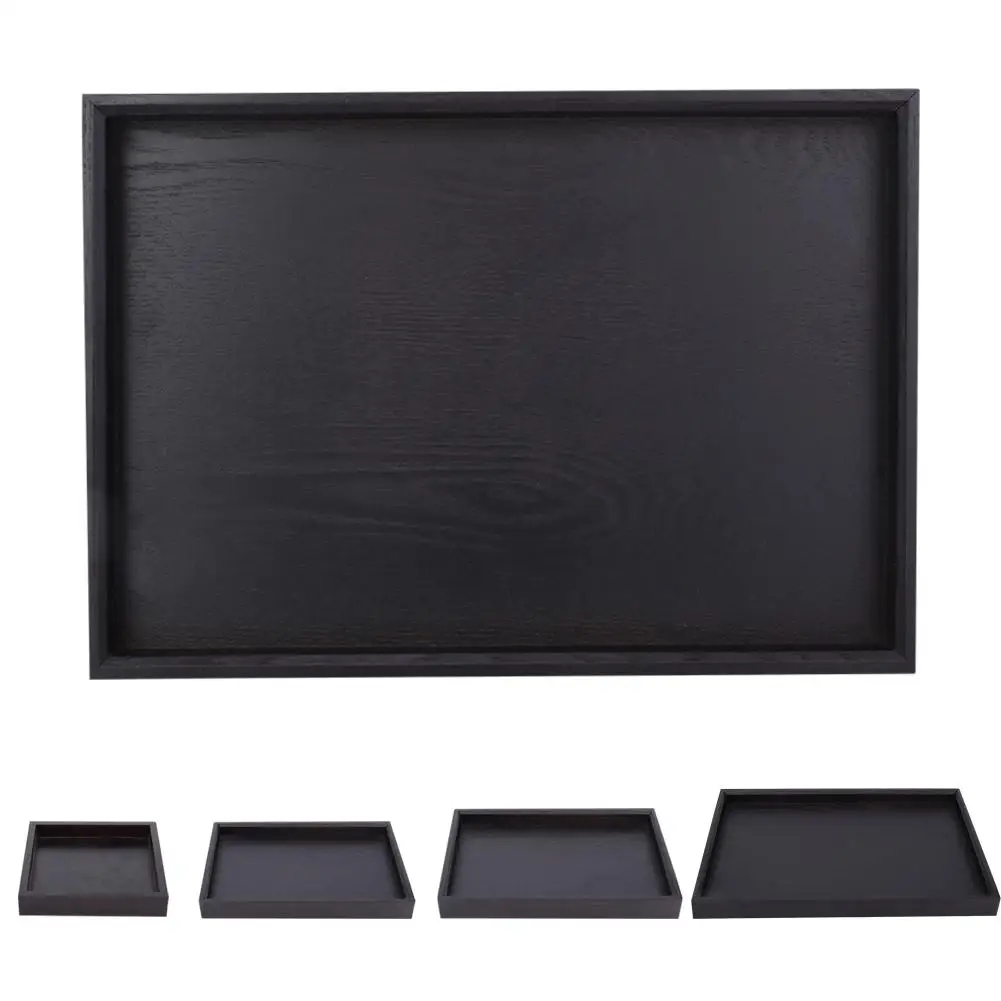 

1Pc Wooden Serving Tray Sushi Bread Rectangle Food Tea Plate Black