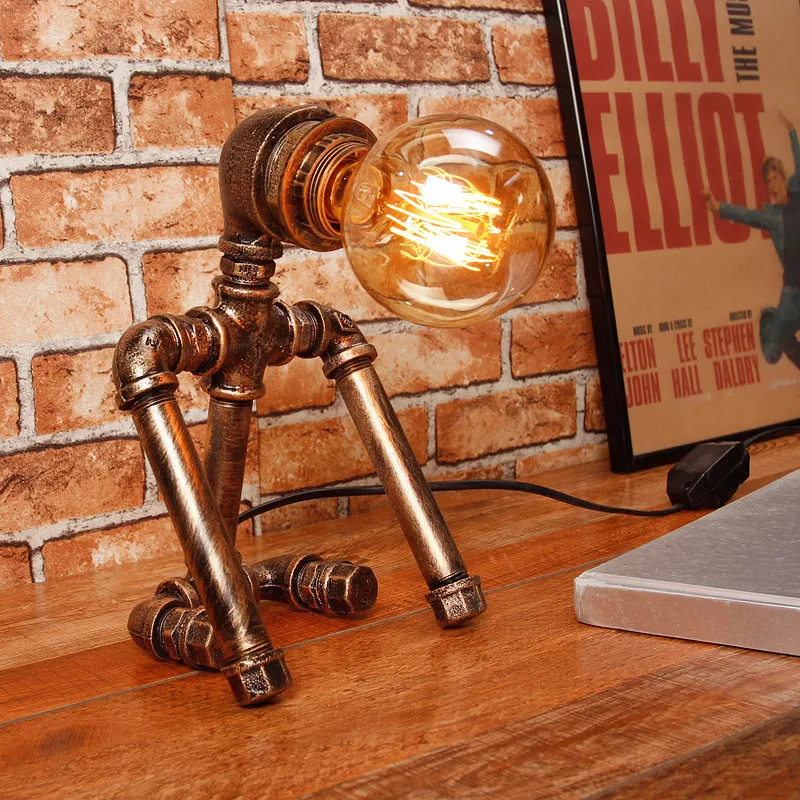 Vintage robot table lamp Water Pipe Lamp DIY Creative Bedside Reading room Bedroom Loft Retro table decor desk lamp fixtures Vintage robot table lamp Water Pipe Lamp DIY Creative Bedside Reading room Bedroom Loft Retro table decor desk lamp fixtures