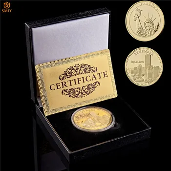 

9.11 USA World Trade Center Building Terrorist Attack Freedom Goddess Gold Plated Challenge Coin Collection Value W/Coin Box