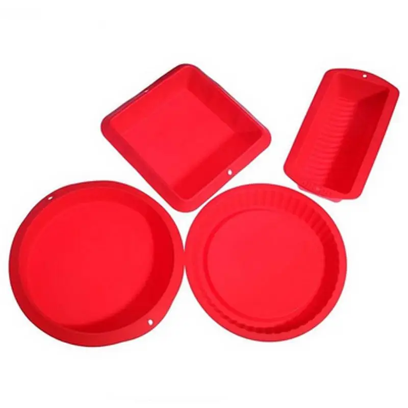

4PCS Silicone Toast Mold Cake Round Cake Baking Tray Food Grade Toast Mold Square Rectangular Disc Red