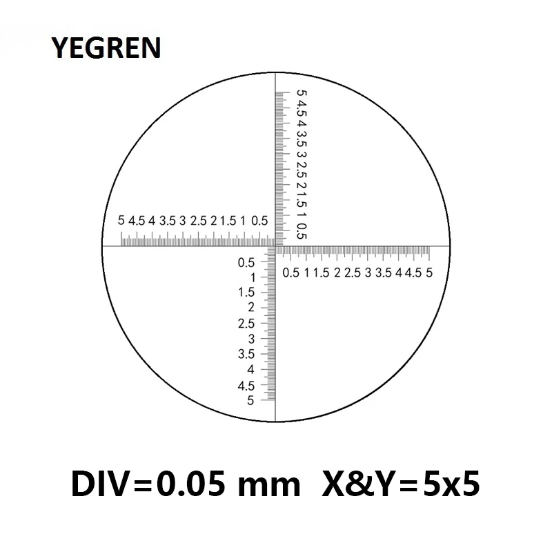 

YEGREN DIV 0.05 mm Eyepiece Micrometer 5x5 Scale Reticle Cross Ruler Ocular for Stereo Microscope Diameter 24 mm Calibration