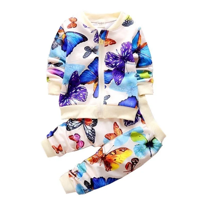 

Baby Girls Colorful Butterfly Suits Kids Cartoon Jacket Pants 2Pcs/Set Fashion Spring Autumn Children Leisure Clothing Tracksuit