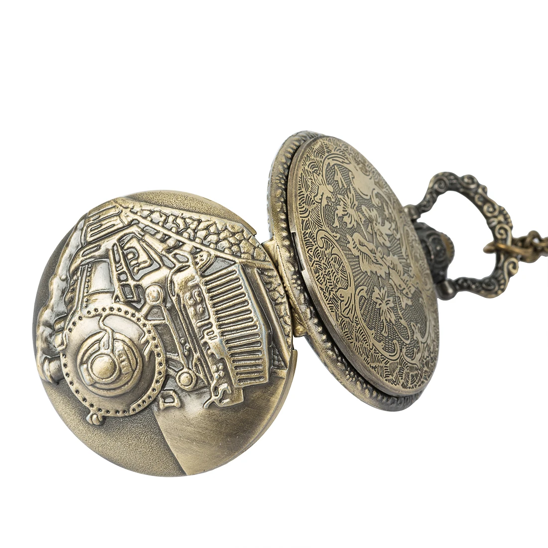 Steampunk Vintage Antique Retro Bronze Train Front Locomotive Engine Railway Quartz Pocket Watch Chain Men Women 4