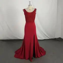 Длина до пола кепки рукава с высоким разрезом красное вечернее платье Robe 2019 Soiree