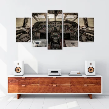 

Wall Art Airplane Cockpit Old Picture Digital Painting Home Decor 5 Pieces Aircraft Control Board Canvas Prints