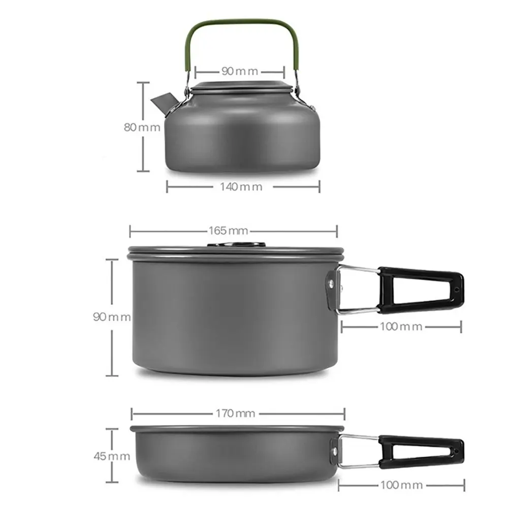 DS-308 походная посуда Компактная прочная походная горшки и сковородки набор для двух или трех человек