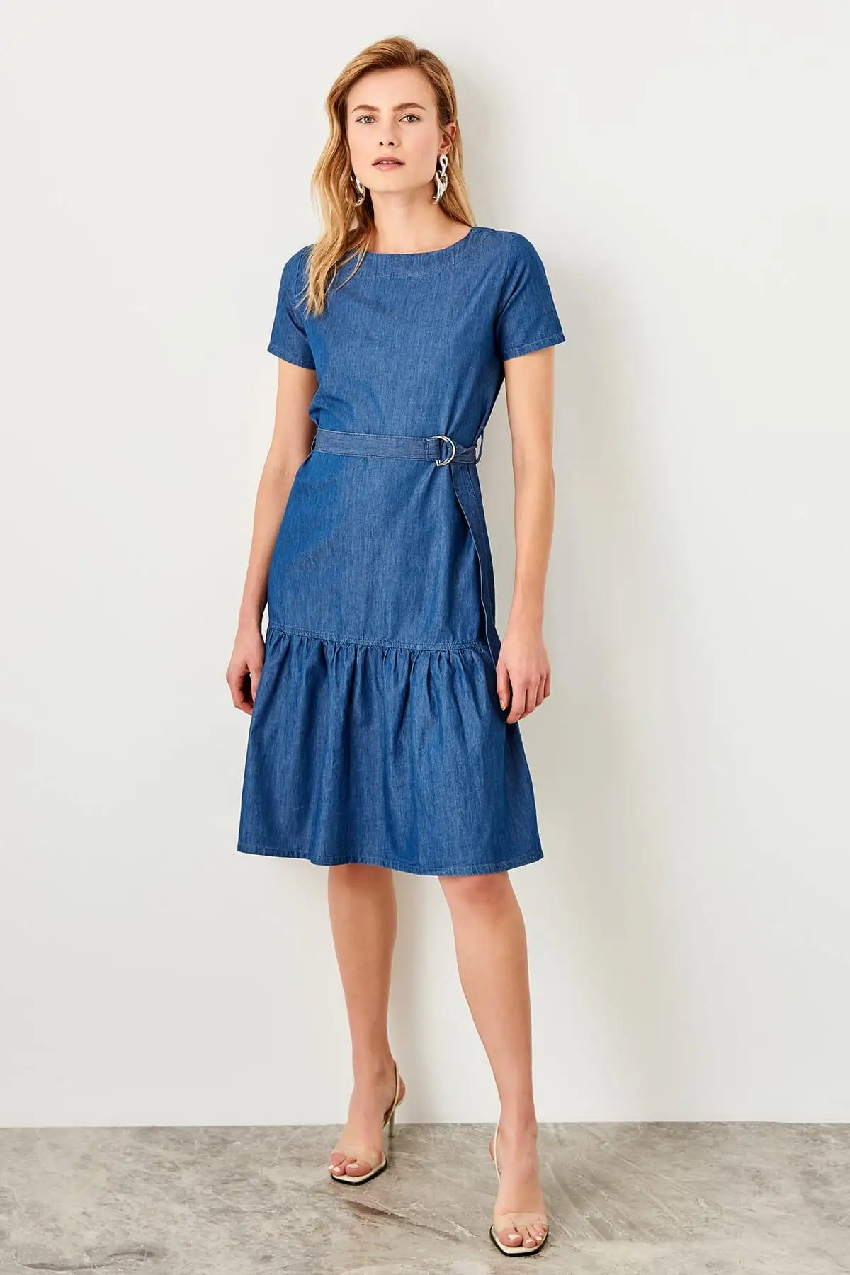 Trendyol Blue Belt Gusset Denim Dress TWOSS19NI0037-in Dresses from ...