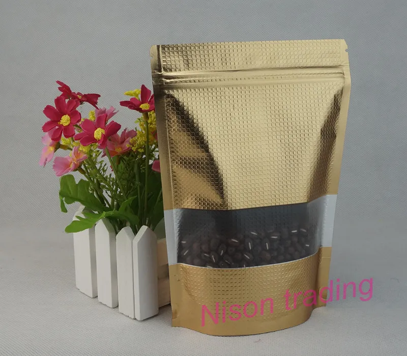 10x15cm,100pcs Stand Matte Gold Emboss Aluminum Foil Ziplock Bag with